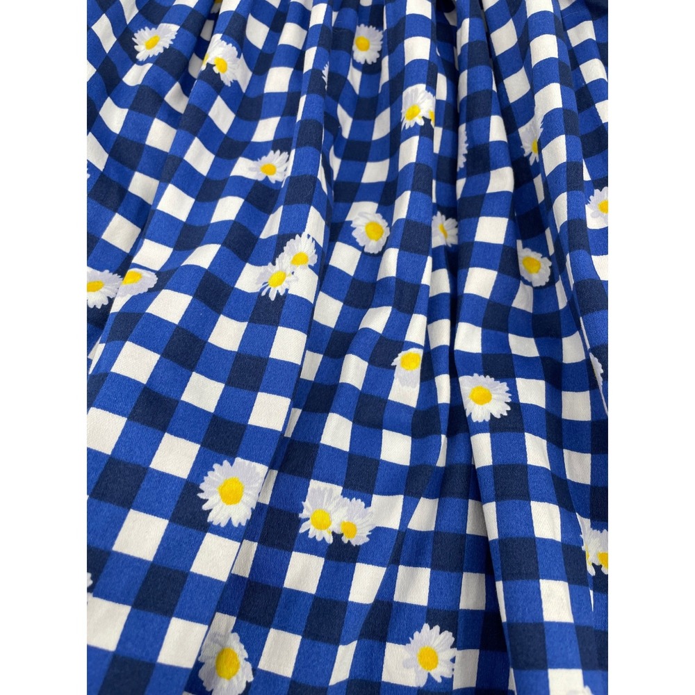 Collectif Women Skirt Jasmine Swing Gingham Daisy Blue White Cotton Blend Small - Picture 6 of 7